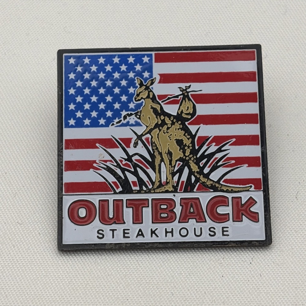 Outback Steakhouse Kangaroo American Flag USA Lapel Hat Pin